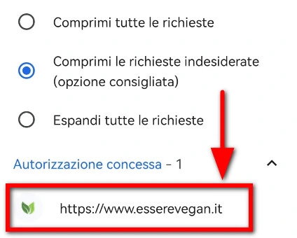 Autorizzazione sito su browser Edge per Android