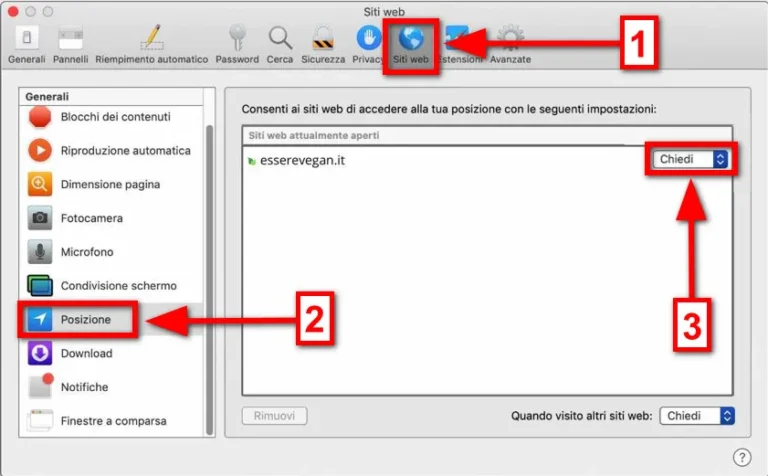 Chiedi il consenso per la rilevazione della posizione su browser Safari su Mac