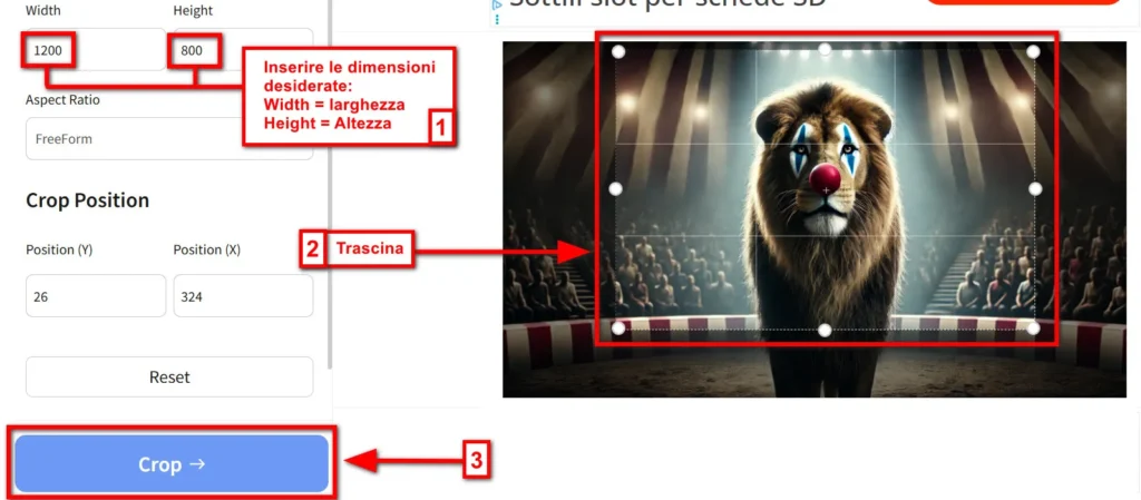 Come ritagliare un'immagine online da inserire nel sito one page di Veg Navigator