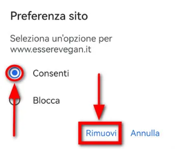 Preferenza su sito web tramite il browser Edge per dispositivi mobili
