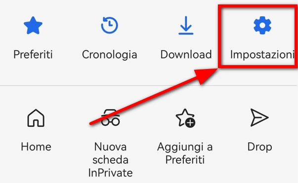 Finestra strumenti browser Edge per Android