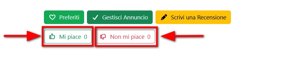 Pulsanti "Mi piace" e "Non mi piace" degli annunci presenti nella piattaforma Veg Navigator