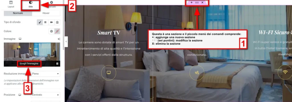 La sezione di Elementor