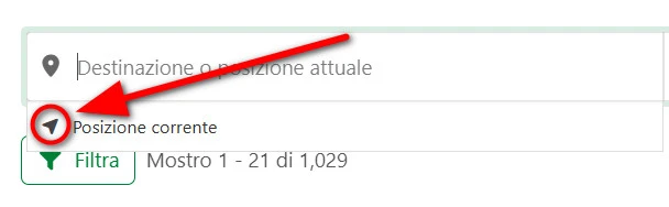 Posizione corrente su ricerca Veg Navigator