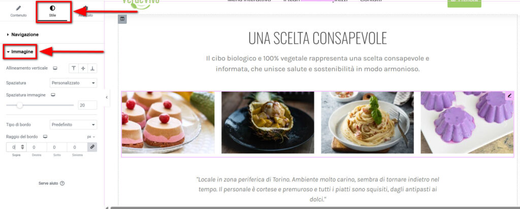 Stile immagini del carosello