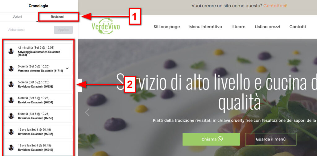 Strumento "Revisione" per il ripristino delle pagine con Elementor